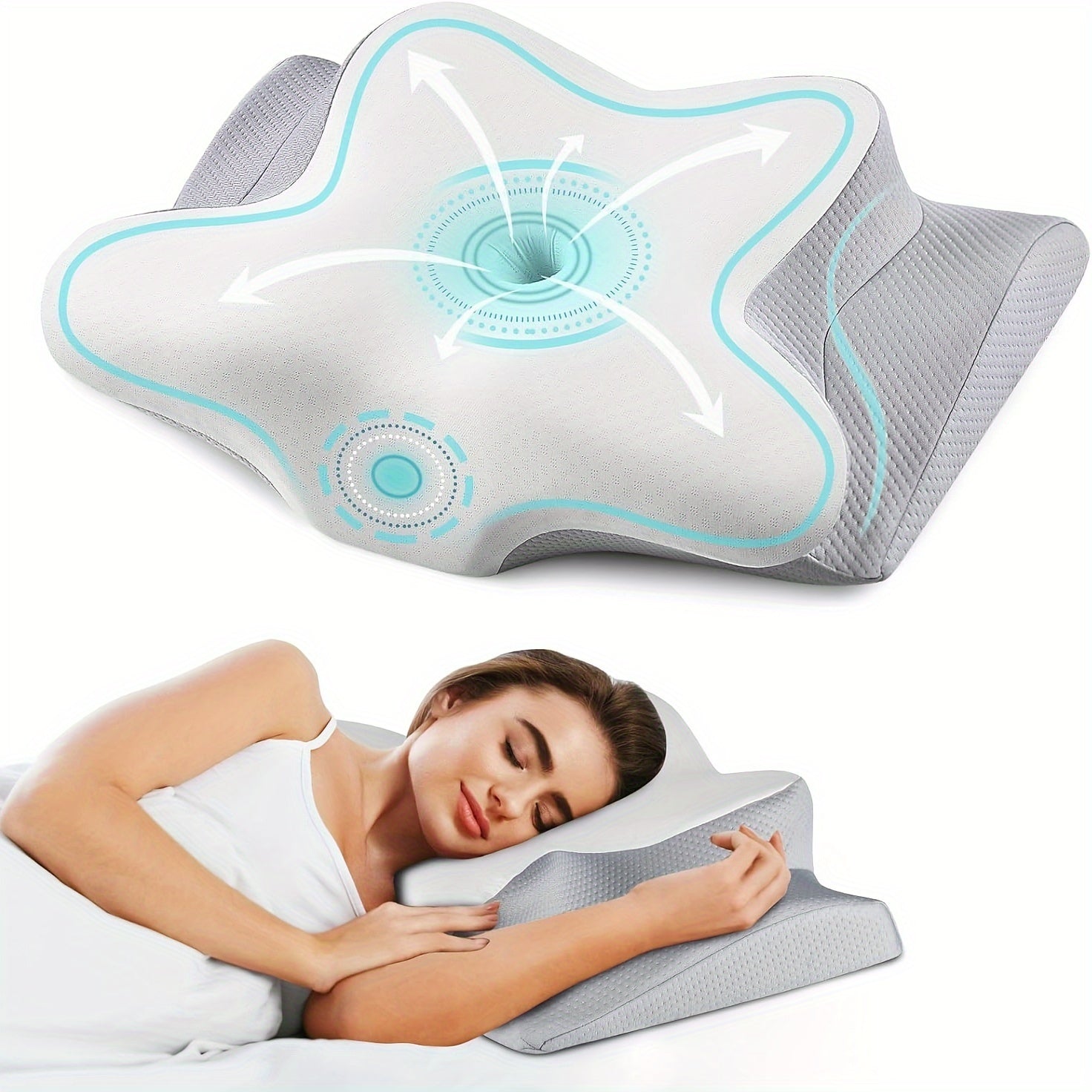 Neck Pillow Cervical Memory Foam Pillows For Sleeping, Ergonomic Pillow For Shoulder Pain, Orthopedic Contour Bed Pillow For Side, Back & Stomach Sleepers With Cooling Pillowcase